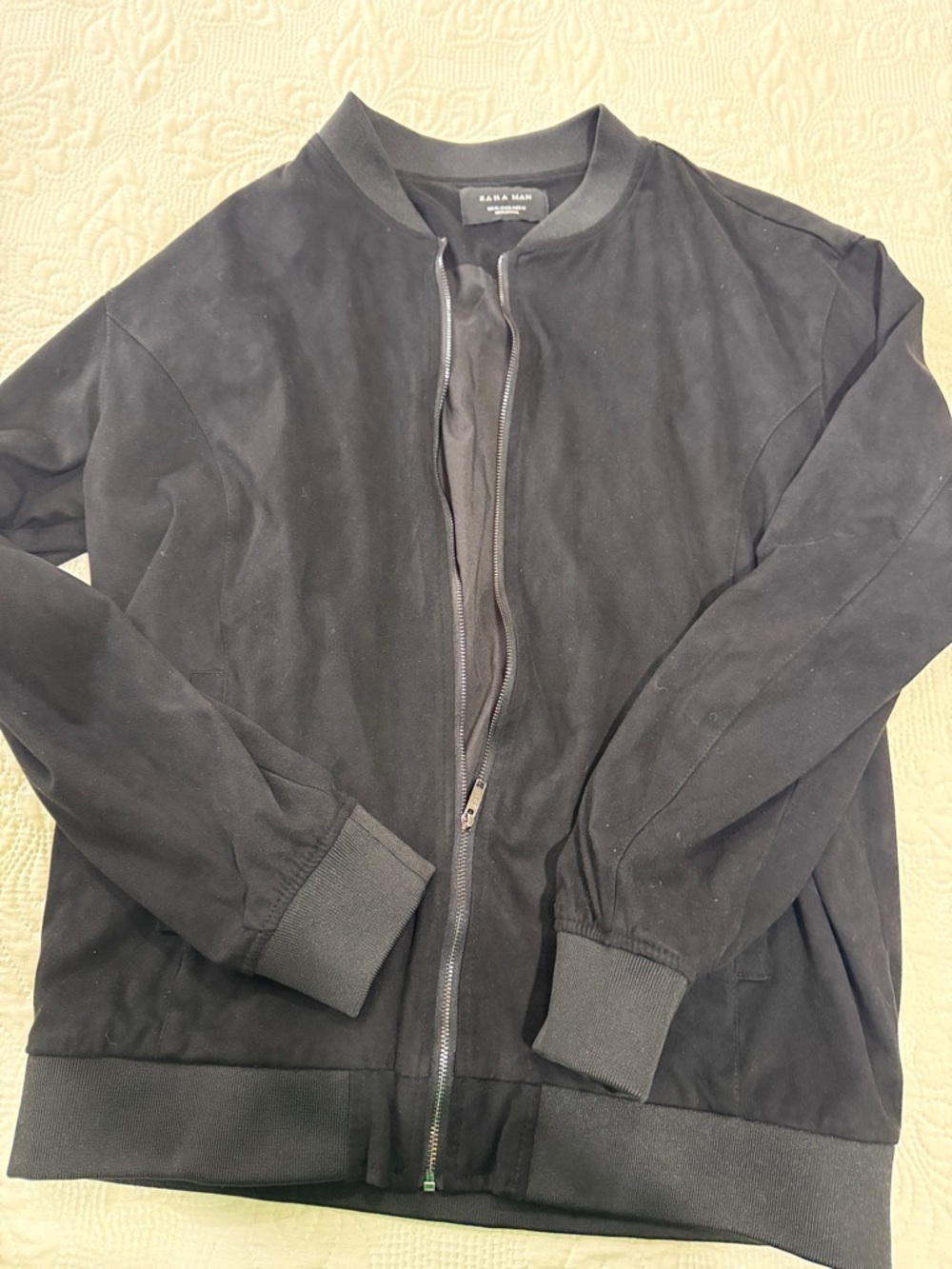 Zara Man Black Lightweight Suede Bomber Jacket